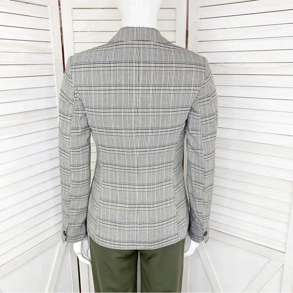 Zara Blazer Jacket Womens 2 Black‎ White Tan Single Breasted Lined Suit Button